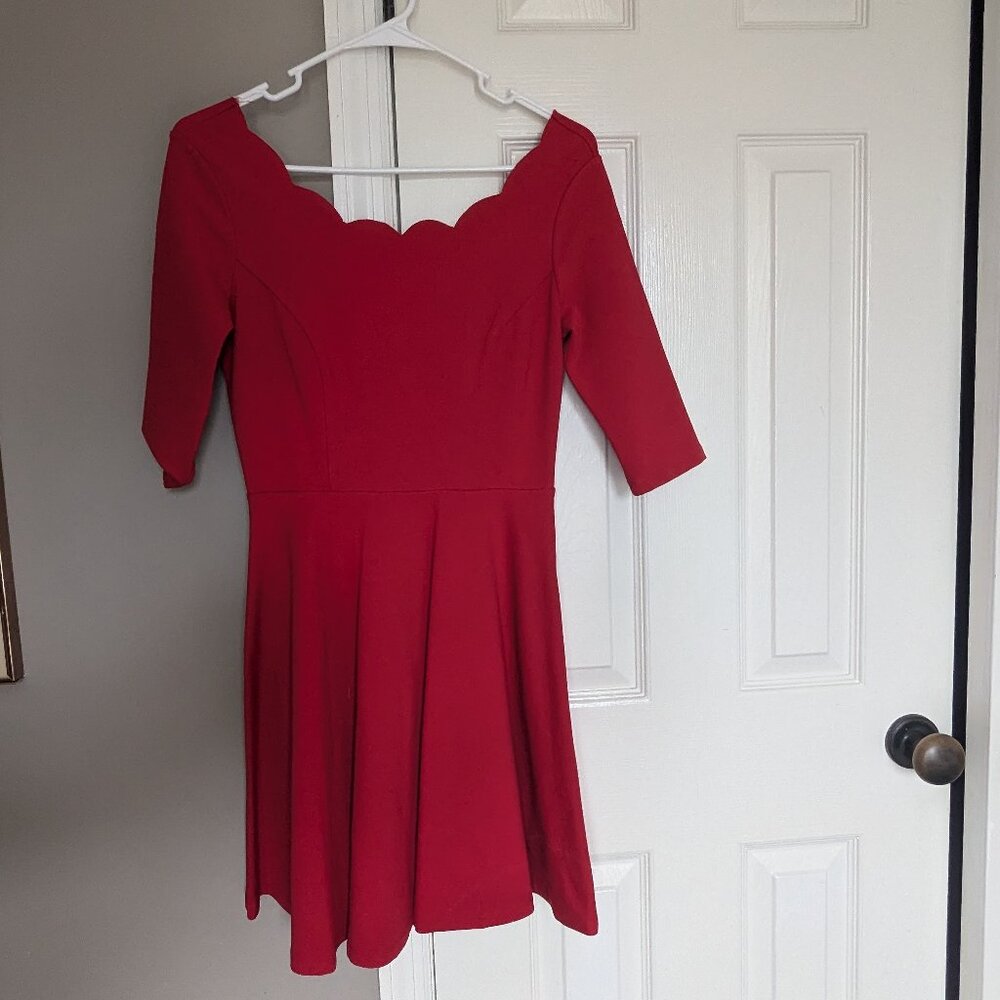Lulus Tip the Scallops Red Scalloped Skater Dress